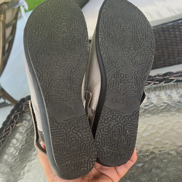 Arche France Gray Leather Peep Toe Slingback Sandals 40 US 9 Comfort Minimalist - Picture 7 of 10